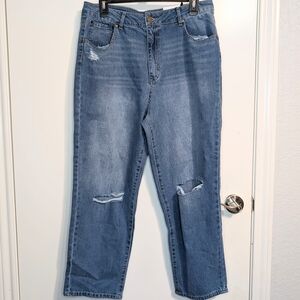 d.jeans Contemporary Distressed Straight Jeans Light Wash Stretch Waist 12